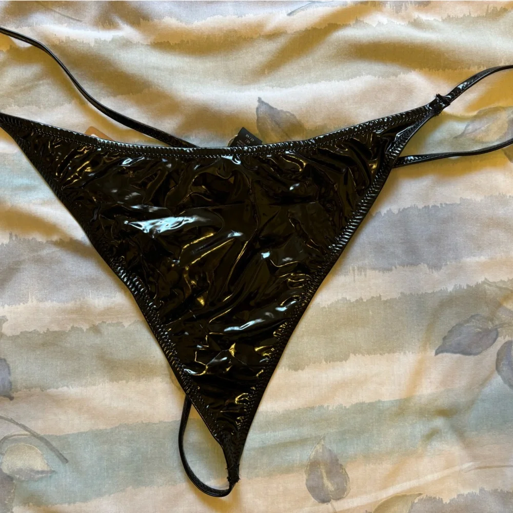 Skims micro pleather swim string bikini thong NWT